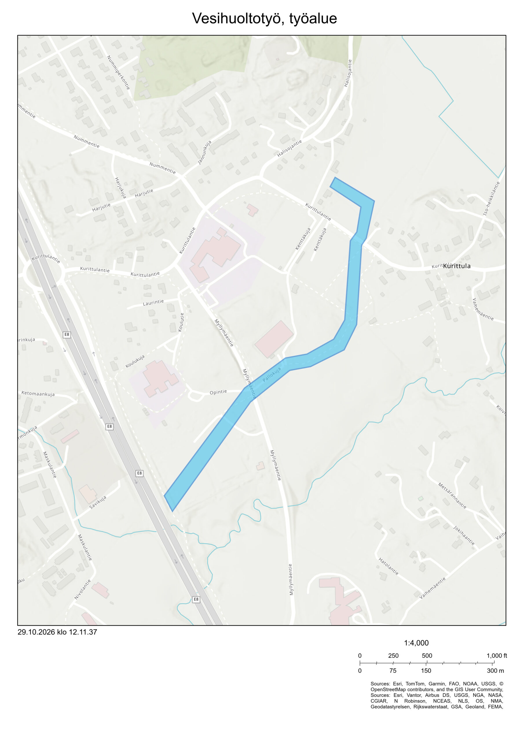 Runkovesijohdon saneeraus välillä E8 - Myllymäentie - Kurittulantie